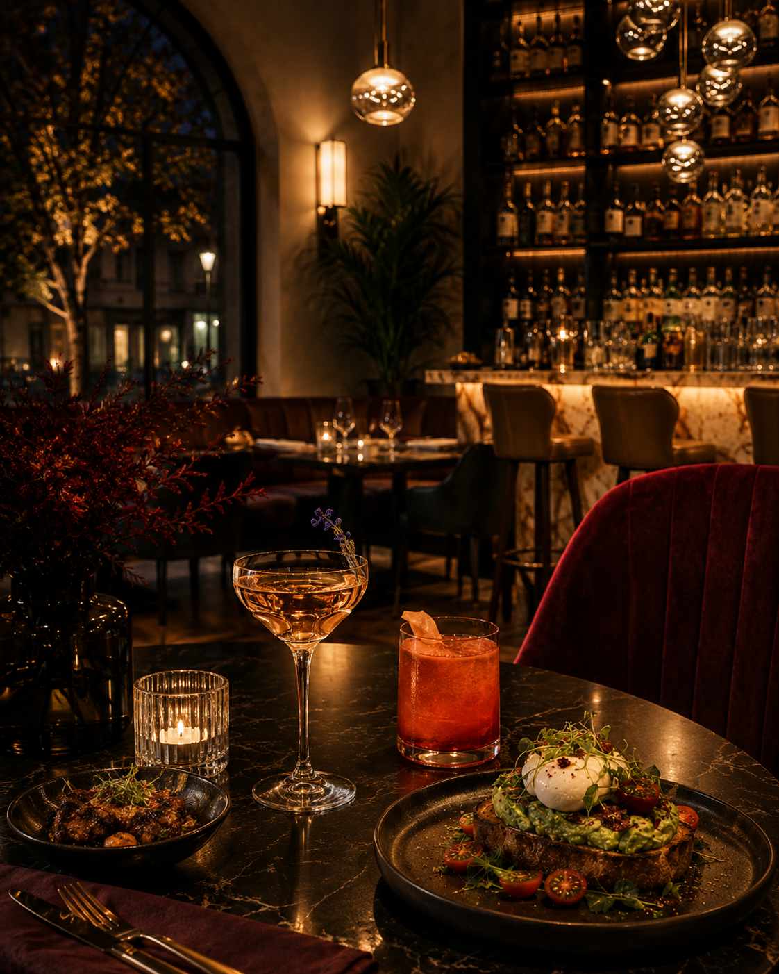Fox and Ember bar by night